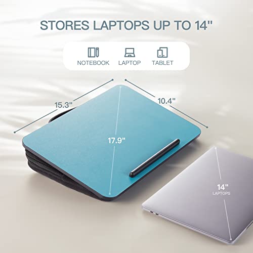 Laptop Lap Desk, Lightweight Portable Laptop Desk with Pillow Cushion, Fits up to 14 inch Laptop, Lap Tray with Zippered Storage Pocket & Anti-Slip Strip for Bed Sofa Travel