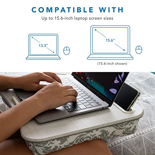 Portable Laptop Lap Desk with Pillow Cushion, Fits up to 17 inch Laptop,  Laptop Stand with Device Ledge and Phone Holder, for Home Office, Black